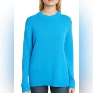 Theory 100% Cashmere Capri Blue Relaxed Solid Crew Sweater new with tags